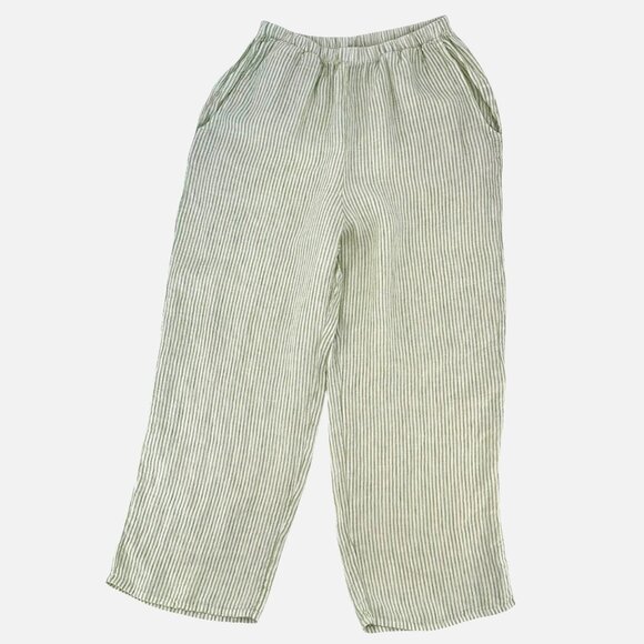 Flax Pants - NWOT Flax Womens Striped Linen Wide-Leg Pants With Pockets Green White Small